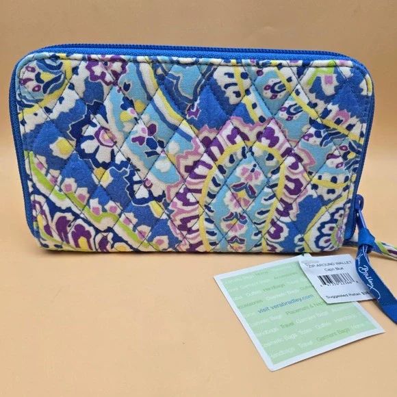 Vera Bradley Zip-Around Wallet Capri Blue Paisley Quilted Cotton Wristlet NEW - Picture 8 of 15